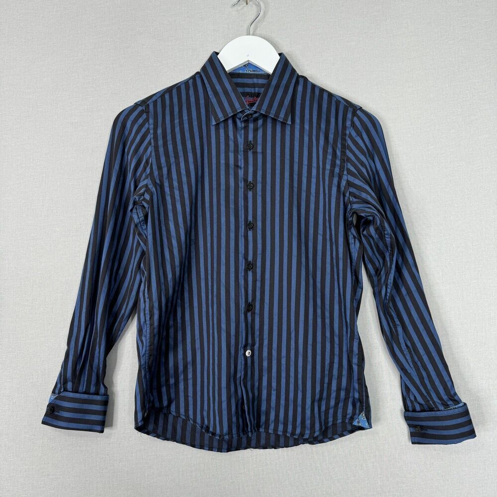 Robert Graham Boys Dress Shirt Medium Blue Striped Preppy‎ Formal Evening Party